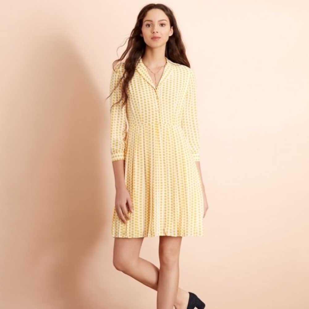 Brooks Brothers Yellow Polka Dot Crepe Shirt Dress